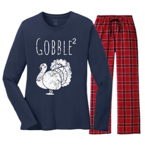 Retro Funny Gobble Squared Turkey Day Math Thanksgiving Joke Women's Long Sleeve Flannel Pajama Set 