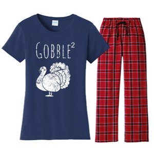 Retro Funny Gobble Squared Turkey Day Math Thanksgiving Joke Women's Flannel Pajama Set