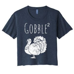 Retro Funny Gobble Squared Turkey Day Math Thanksgiving Joke Women's Crop Top Tee