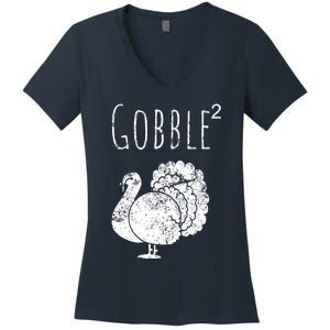 Retro Funny Gobble Squared Turkey Day Math Thanksgiving Joke Women's V-Neck T-Shirt