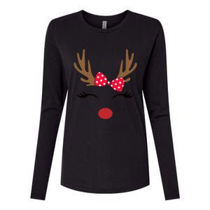 Reindeer Face Glasses Leopard Christmas Costume Gift Womens Cotton Relaxed Long Sleeve T-Shirt