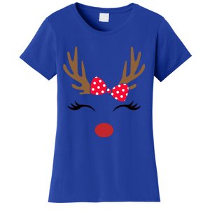 Reindeer Face Glasses Leopard Christmas Costume Gift Women's T-Shirt