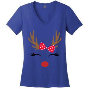 Reindeer Face Glasses Leopard Christmas Costume Gift Women's V-Neck T-Shirt