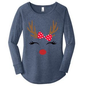 Reindeer Face Glasses Leopard Christmas Costume Gift Women's Perfect Tri Tunic Long Sleeve Shirt