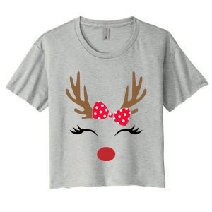 Reindeer Face Glasses Leopard Christmas Costume Gift Women's Crop Top Tee