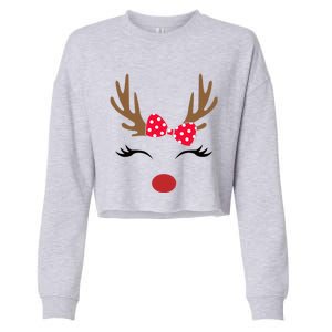 Reindeer Face Glasses Leopard Christmas Costume Gift Cropped Pullover Crew