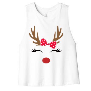 Reindeer Face Glasses Leopard Christmas Costume Gift Women's Racerback Cropped Tank