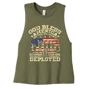 RED Friday God Bless America Remember Everyone Deployed Women's Racerback Cropped Tank