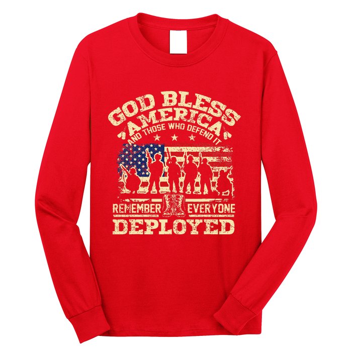 RED Friday God Bless America Remember Everyone Deployed Long Sleeve Shirt