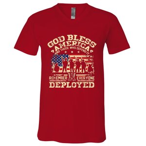 RED Friday God Bless America Remember Everyone Deployed V-Neck T-Shirt