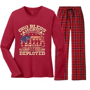 RED Friday God Bless America Remember Everyone Deployed Women's Long Sleeve Flannel Pajama Set 