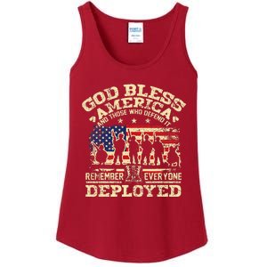 RED Friday God Bless America Remember Everyone Deployed Ladies Essential Tank