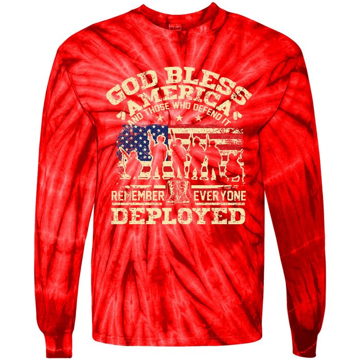 RED Friday God Bless America Remember Everyone Deployed Tie-Dye Long Sleeve Shirt