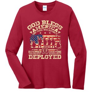 RED Friday God Bless America Remember Everyone Deployed Ladies Long Sleeve Shirt