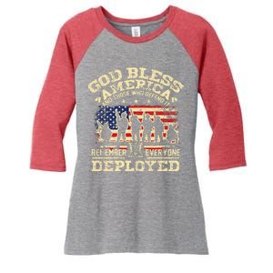 RED Friday God Bless America Remember Everyone Deployed Women's Tri-Blend 3/4-Sleeve Raglan Shirt