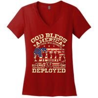 RED Friday God Bless America Remember Everyone Deployed Women's V-Neck T-Shirt