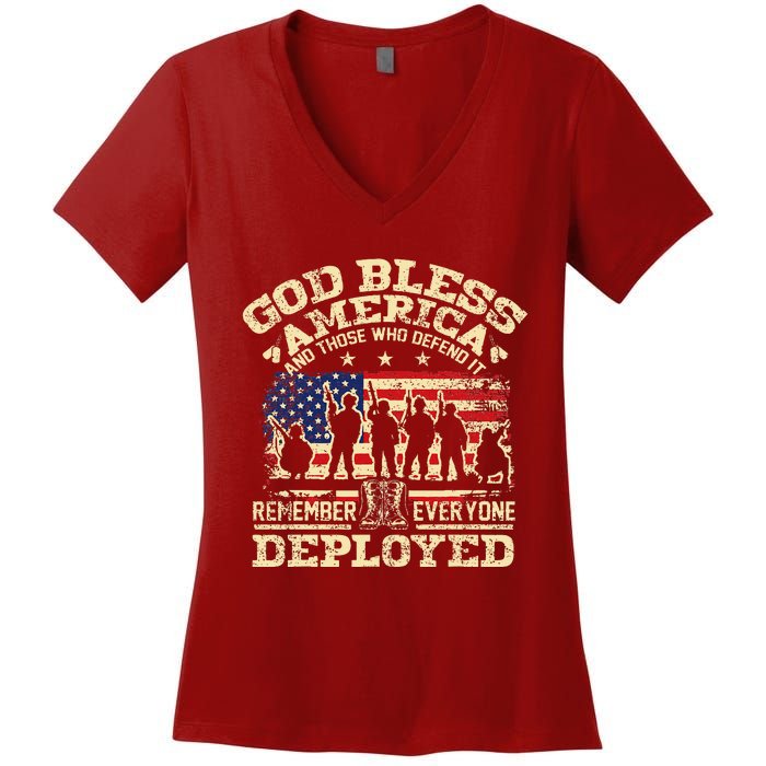 RED Friday God Bless America Remember Everyone Deployed Women's V-Neck T-Shirt