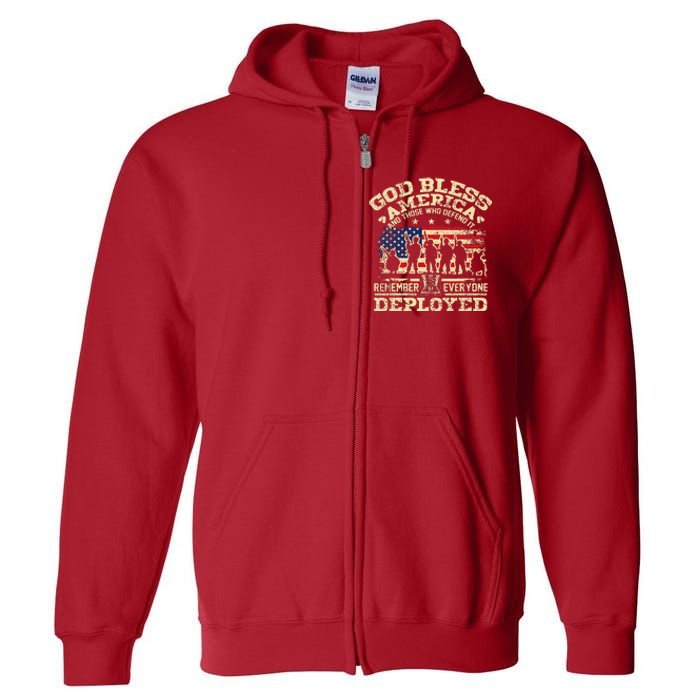 RED Friday God Bless America Remember Everyone Deployed Full Zip Hoodie