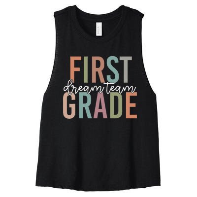 Retro First Grade Dream Team Groovy Teacher Back To School Women's Racerback Cropped Tank