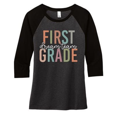 Retro First Grade Dream Team Groovy Teacher Back To School Women's Tri-Blend 3/4-Sleeve Raglan Shirt