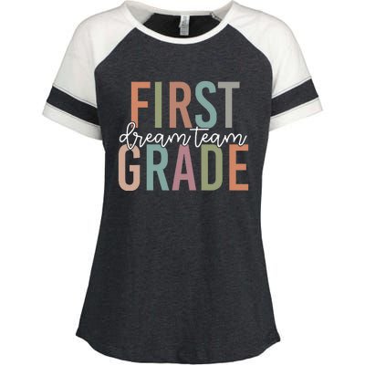 Retro First Grade Dream Team Groovy Teacher Back To School Enza Ladies Jersey Colorblock Tee