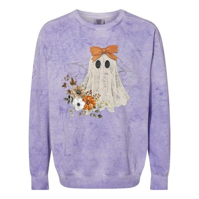 Retro Floral Ghost Cute Halloween Costume Funny Graphic Colorblast Crewneck Sweatshirt