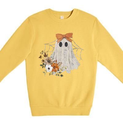 Retro Floral Ghost Cute Halloween Costume Funny Graphic Premium Crewneck Sweatshirt