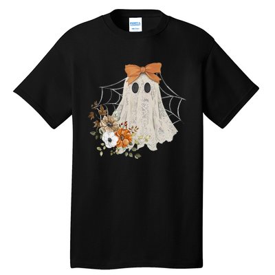 Retro Floral Ghost Cute Halloween Costume Funny Graphic Tall T-Shirt