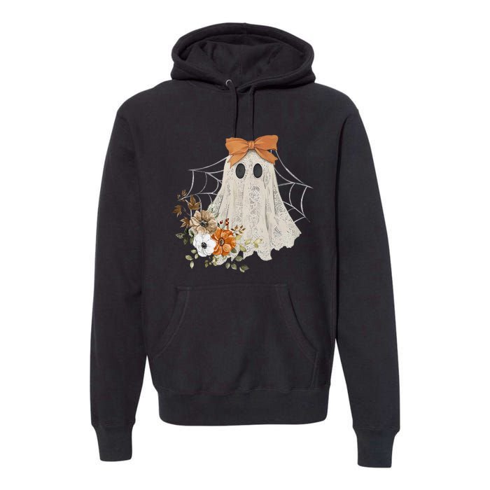 Retro Floral Ghost Cute Halloween Costume Funny Graphic Premium Hoodie