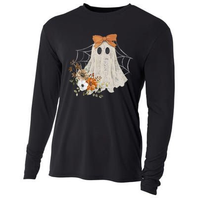 Retro Floral Ghost Cute Halloween Costume Funny Graphic Cooling Performance Long Sleeve Crew