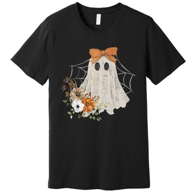 Retro Floral Ghost Cute Halloween Costume Funny Graphic Premium T-Shirt