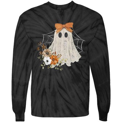 Retro Floral Ghost Cute Halloween Costume Funny Graphic Tie-Dye Long Sleeve Shirt