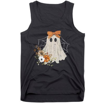 Retro Floral Ghost Cute Halloween Costume Funny Graphic Tank Top