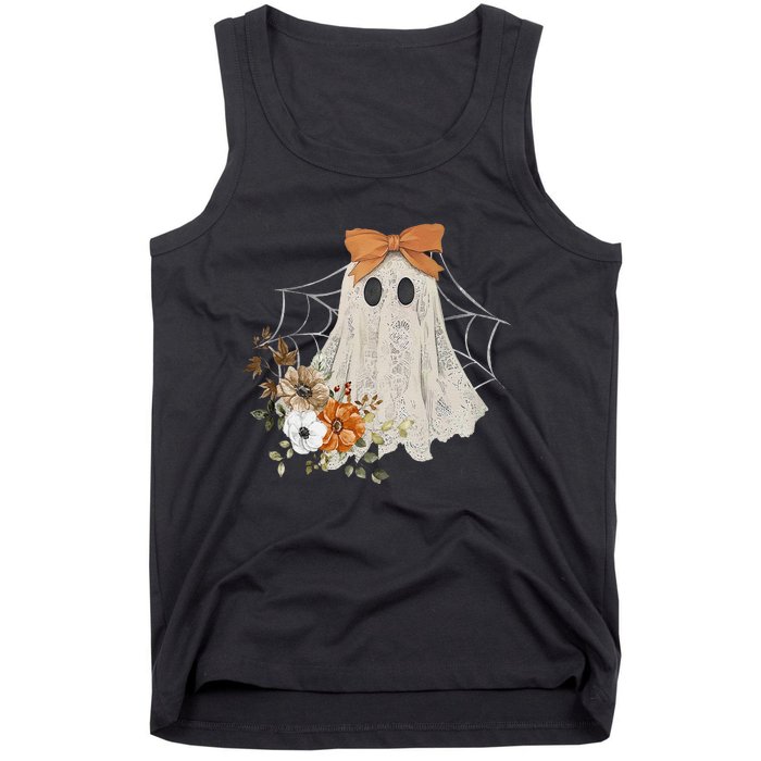 Retro Floral Ghost Cute Halloween Costume Funny Graphic Tank Top