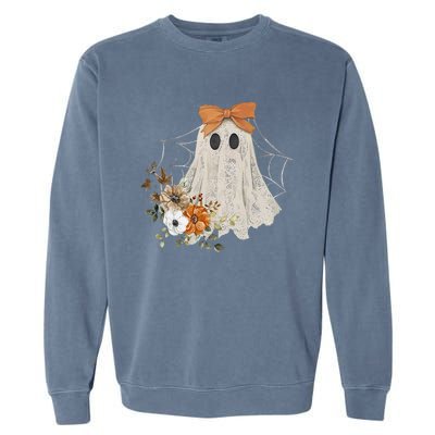 Retro Floral Ghost Cute Halloween Costume Funny Graphic Garment-Dyed Sweatshirt