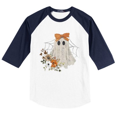 Retro Floral Ghost Cute Halloween Costume Funny Graphic Baseball Sleeve Shirt