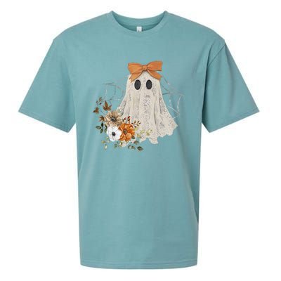 Retro Floral Ghost Cute Halloween Costume Funny Graphic Sueded Cloud Jersey T-Shirt