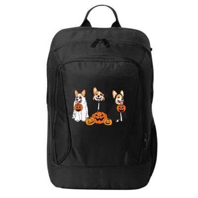 Retro Funny Ghost And Witch Corgi Dog Pumpkin Halloween Cute Sweatshirt City Backpack