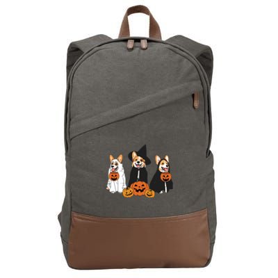 Retro Funny Ghost And Witch Corgi Dog Pumpkin Halloween Cute Sweatshirt Cotton Canvas Backpack