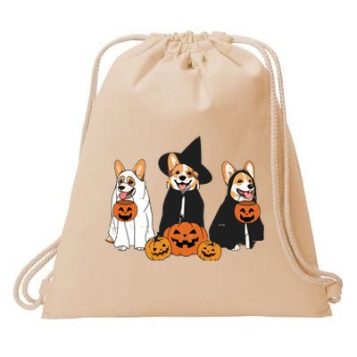 Retro Funny Ghost And Witch Corgi Dog Pumpkin Halloween Cute Sweatshirt Drawstring Bag