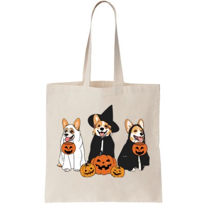 Retro Funny Ghost And Witch Corgi Dog Pumpkin Halloween Cute Sweatshirt Tote Bag