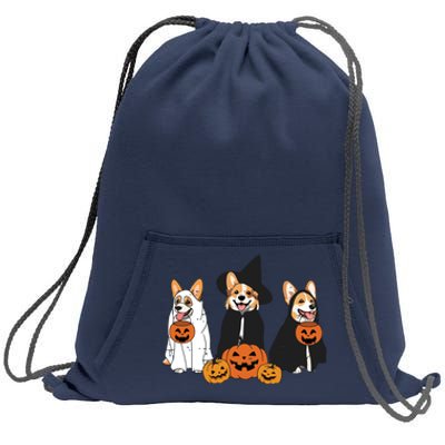 Retro Funny Ghost And Witch Corgi Dog Pumpkin Halloween Cute Sweatshirt Sweatshirt Cinch Pack Bag