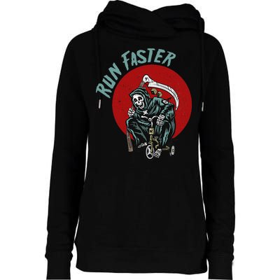 Run Faster Grim Reaper Last Responder Funny Dark Humor Gift Womens Funnel Neck Pullover Hood