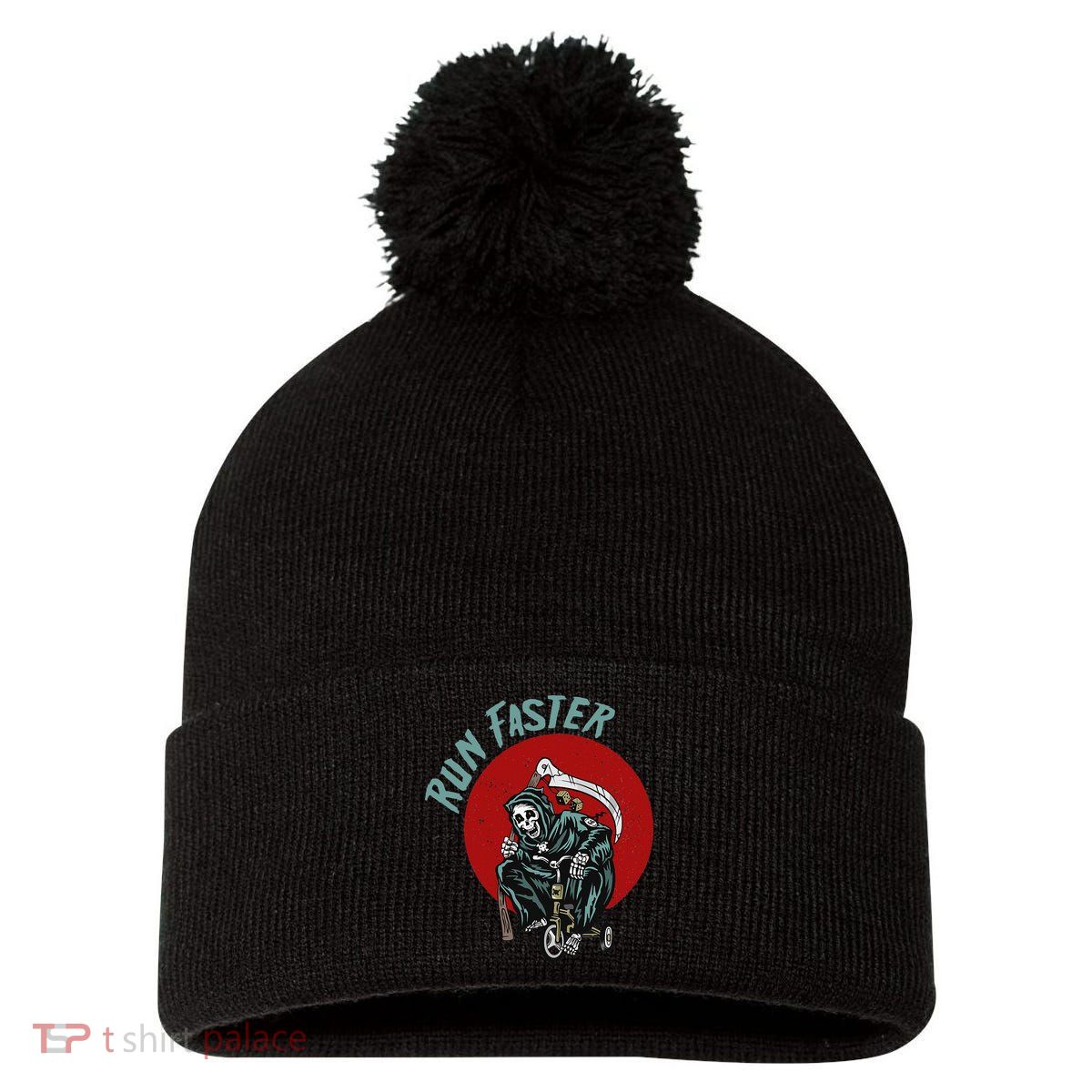 Run Faster Grim Reaper Last Responder Funny Dark Humor Gift Pom Pom 12in Knit Beanie