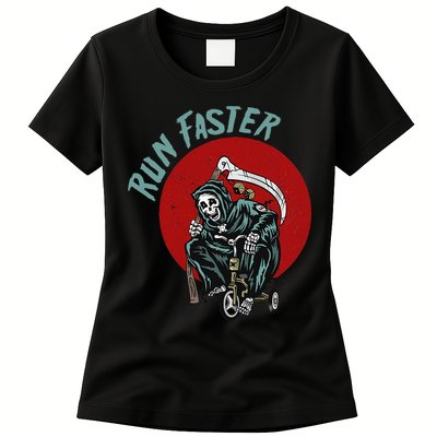 Run Faster Grim Reaper Last Responder Funny Dark Humor Gift Womens T-Shirt