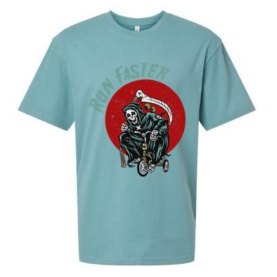 Run Faster Grim Reaper Last Responder Funny Dark Humor Gift Sueded Cloud Jersey T-Shirt