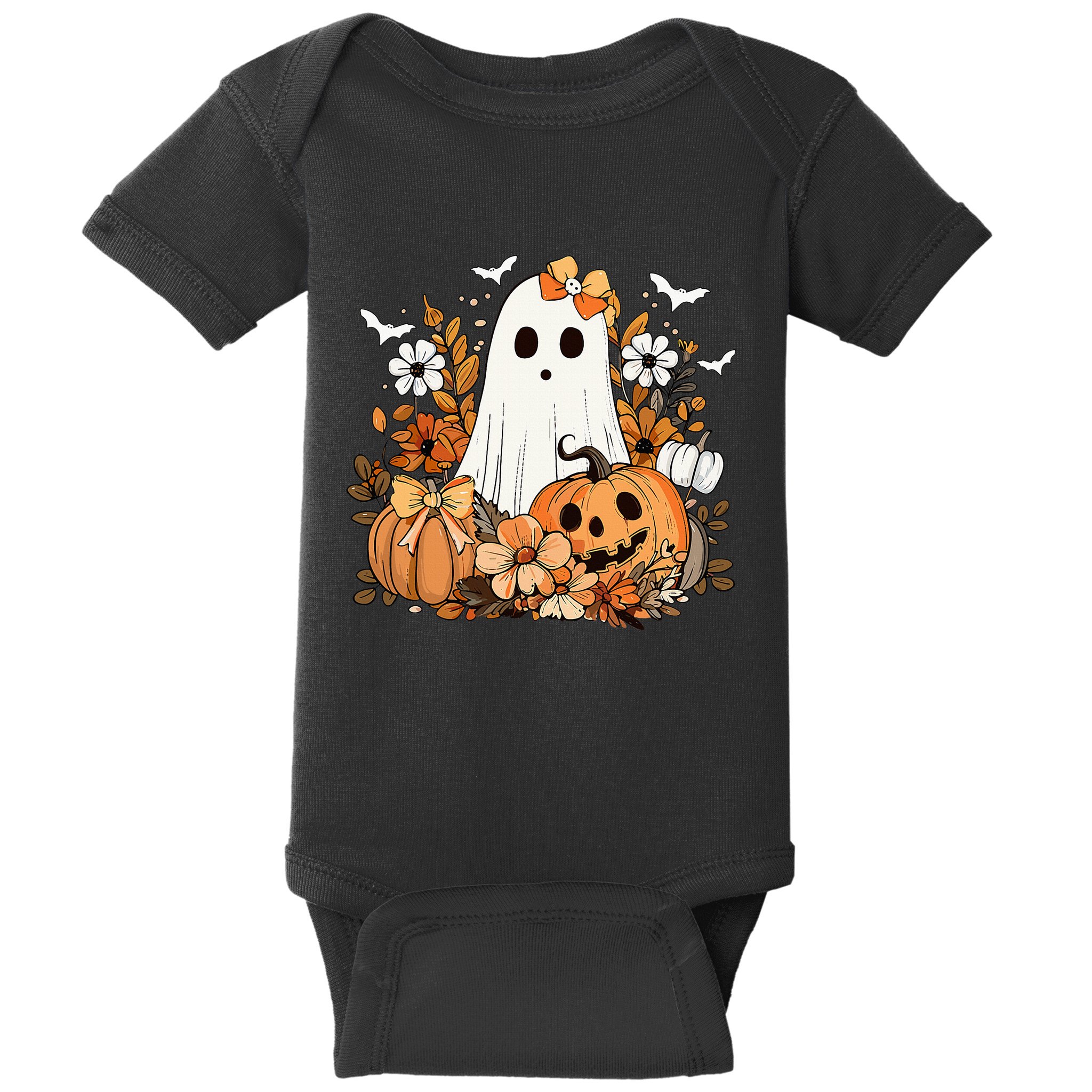 Retro Floral Ghost Cute Pumpkin Autumn Halloween Baby Bodysuit