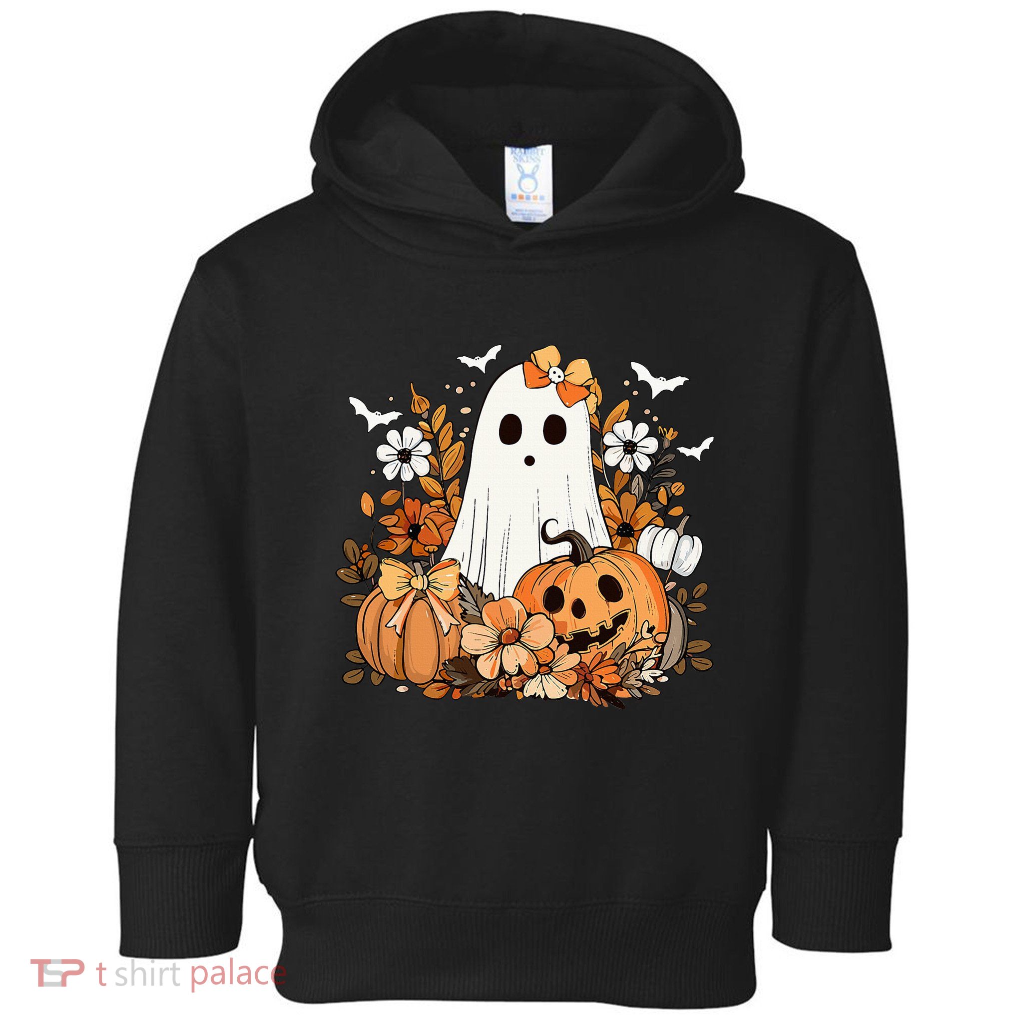 Retro Floral Ghost Cute Pumpkin Autumn Halloween Toddler Hoodie