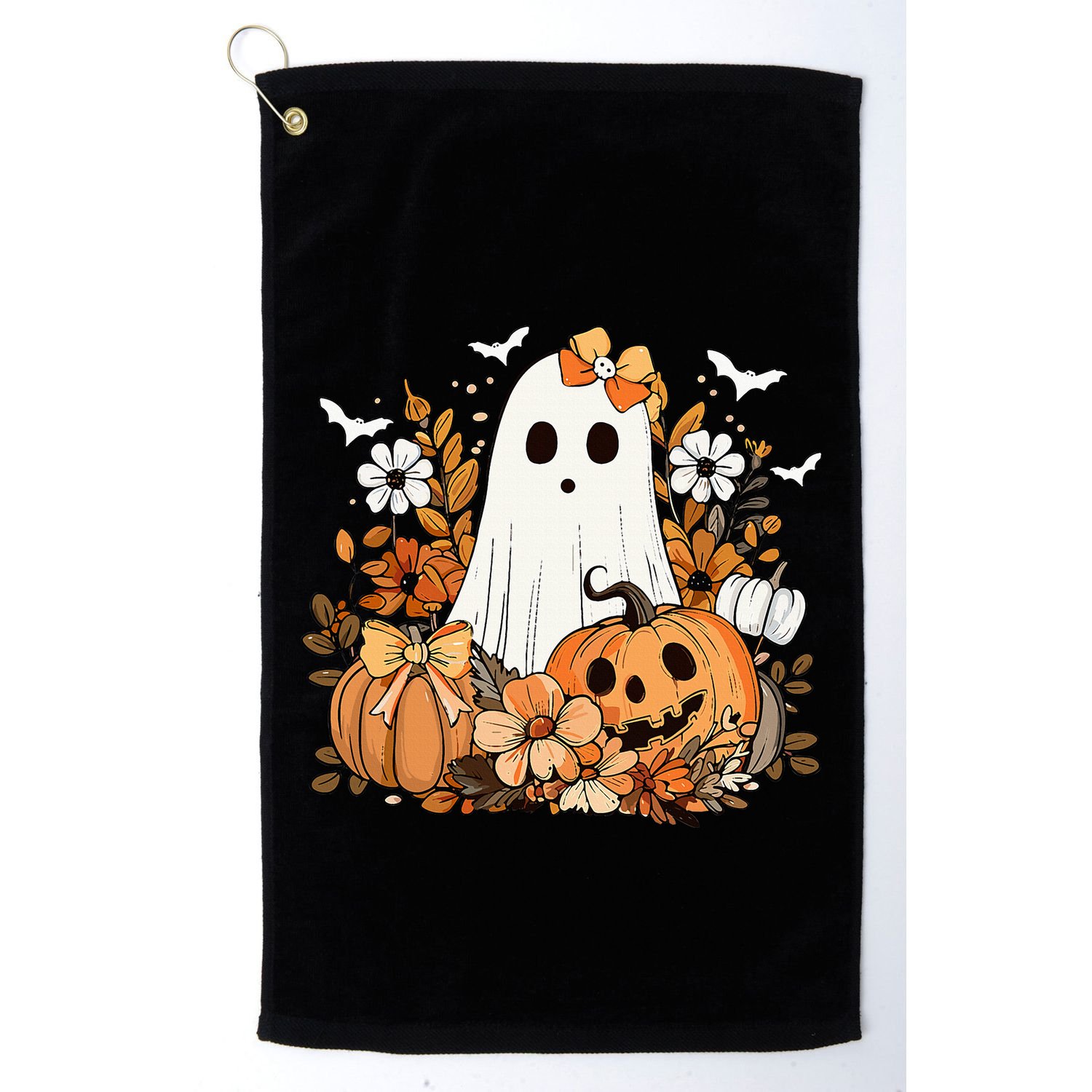 Retro Floral Ghost Cute Pumpkin Autumn Halloween Golf Towel