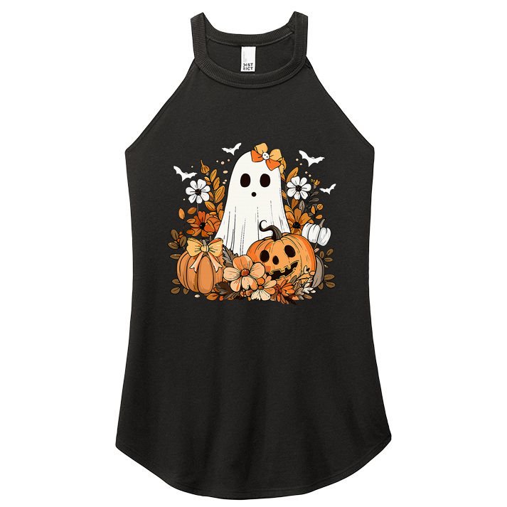 Retro Floral Ghost Cute Pumpkin Autumn Halloween Women's Perfect Tri Rocker Tank